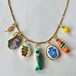 Hand sculpted porcelain tapas charm necklace gold filled chain
